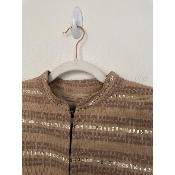 Marella Ruffle Gold Embroidered Stripe Blazer Mock Neck Clasp Women's Size 12 - Picture 3 of 10